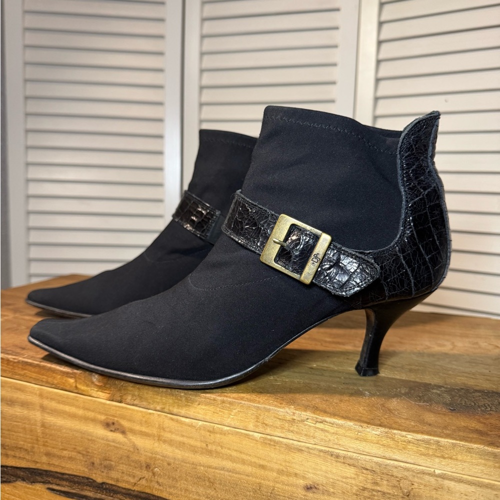Donald J. Pliner Black Ankle Boots with Gold Buckle